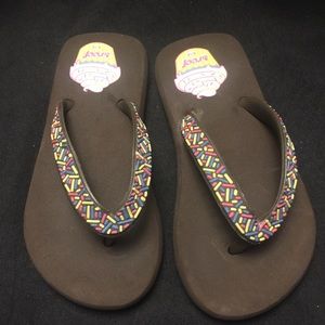 Reef-Brown Sprinkle Flip Flops, Size:Youth 9/10‎
